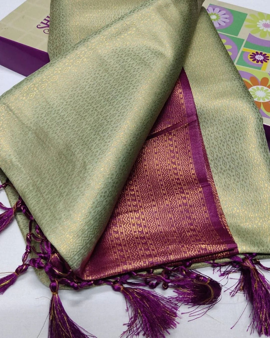 Vibrant Wine And Silver Digital Printed Soft Silk Saree With Traditional Kubera Pattu Touch