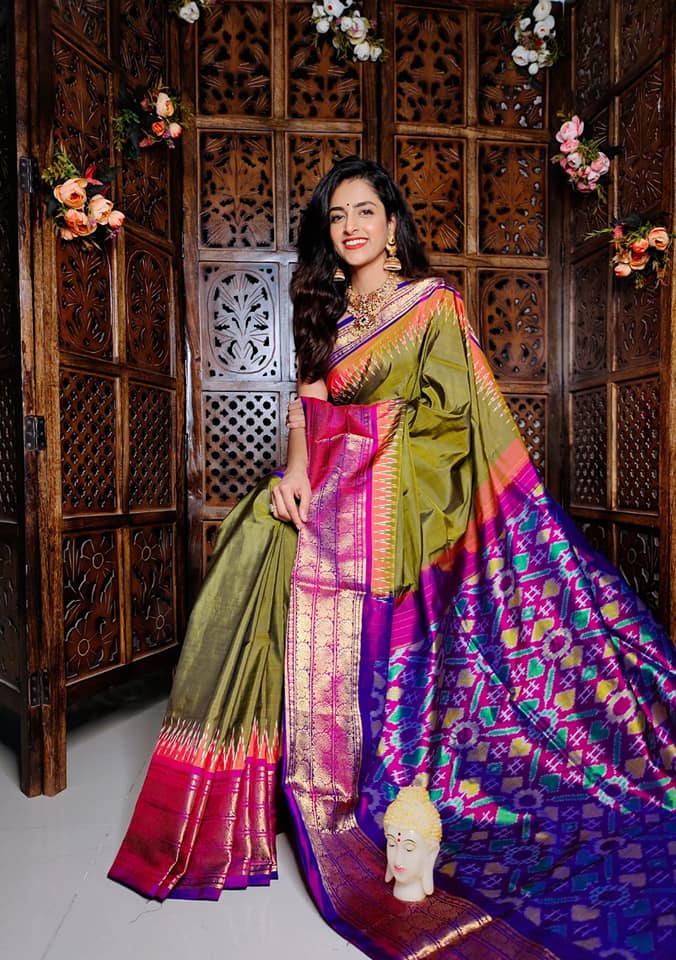 Modern Ethnic Soft Silk Saree With Kanchi Ikkat Digital Design