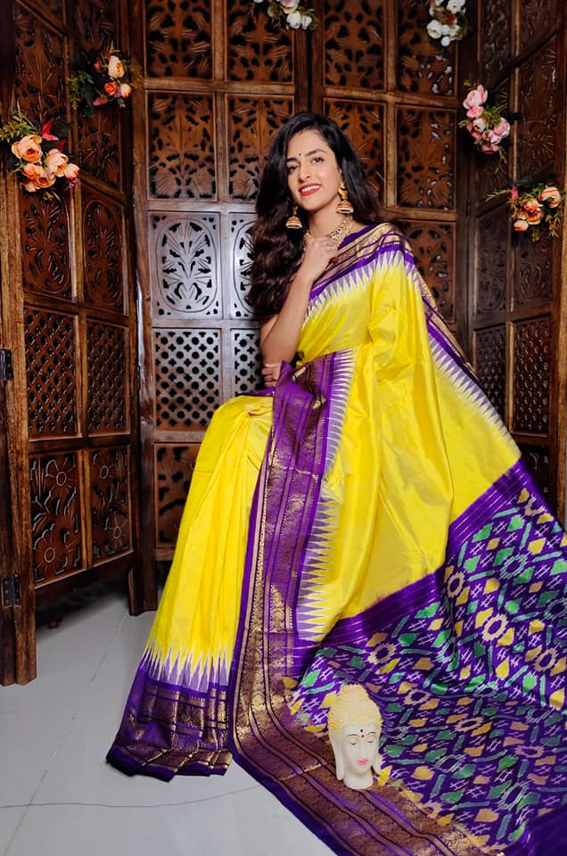 Graceful Handloom Woven Soft Silk Saree With Kanchi Ikkat Digital Designs