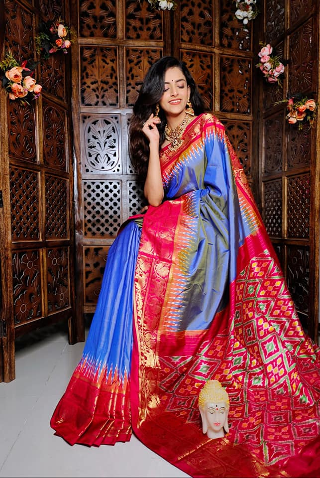 Traditional Kanchi Ikkat Printed Soft Silk Saree In Handloom Weave