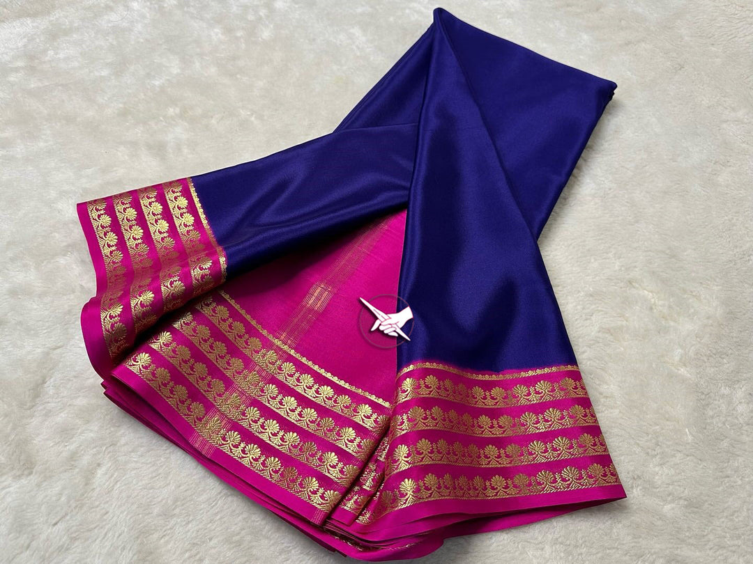 Partywear Purple And Pink Mysore Silk Saree With Contrast Zari Border