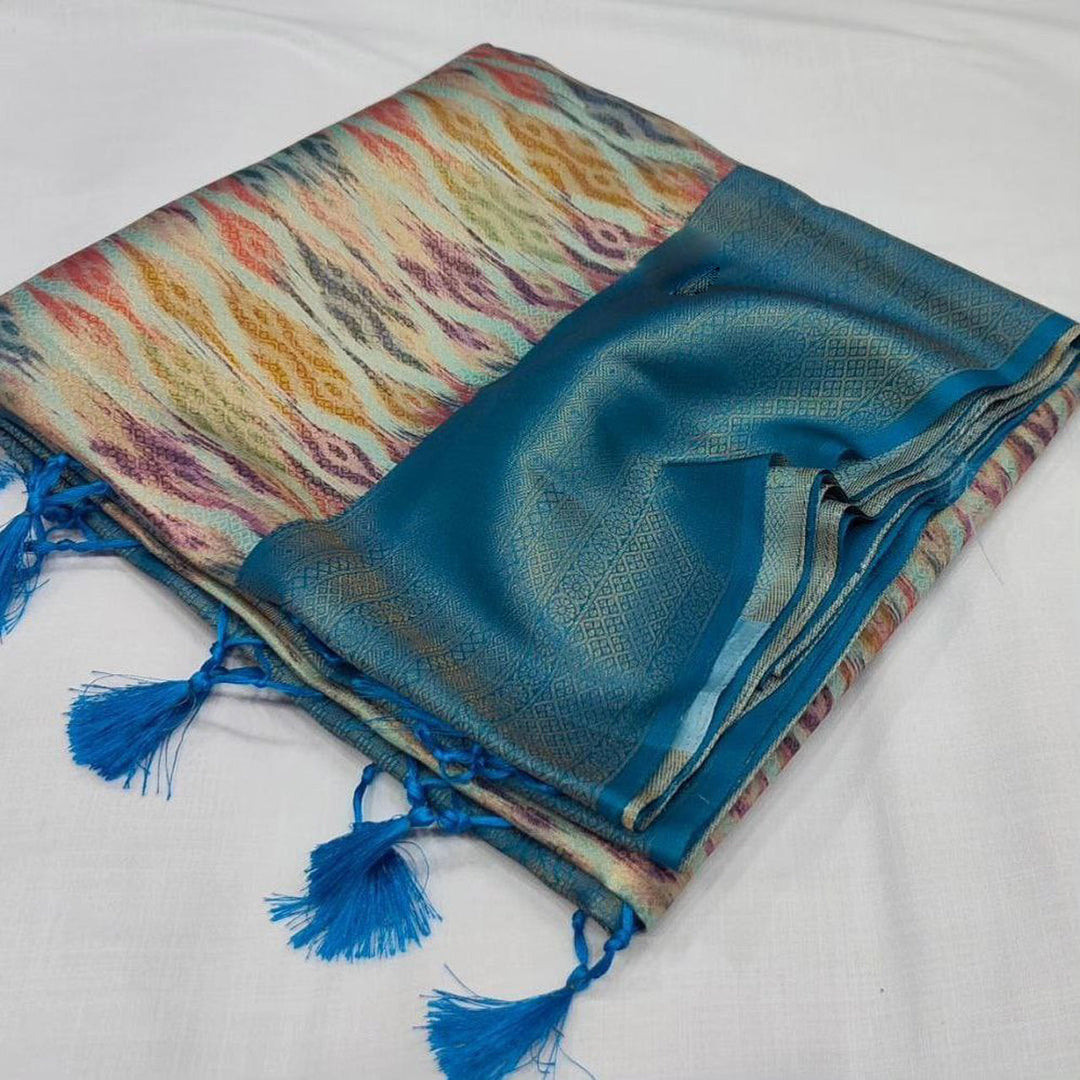 Lightweight Multi Colour Soft Silk Saree With Floral Digital Print