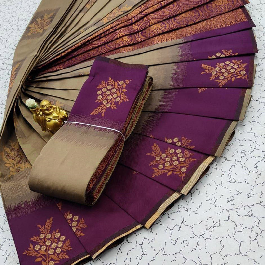 Textile Treasure Dark Beige Kubera Silk 3D Pattern Magic Saree