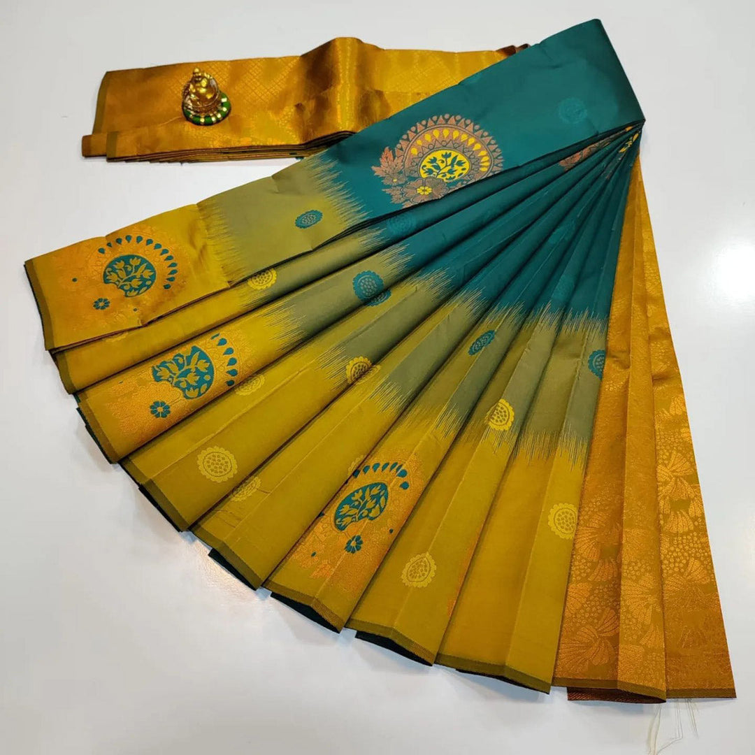 Silk Horizon Teal 3D Weaving Saree In Luxurious Kubera Fabric