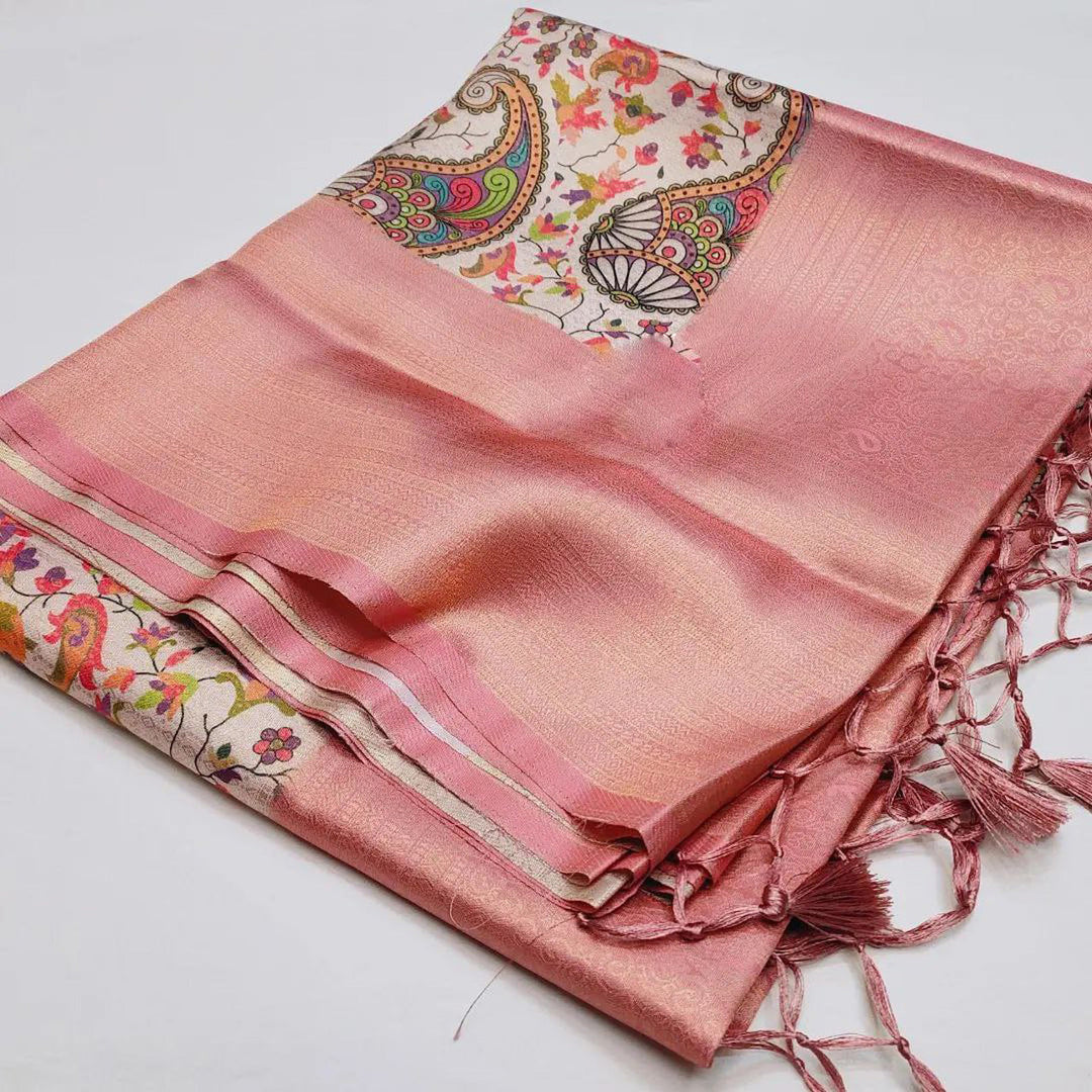 Must Have Pink Soft Silk Saree Digital Print For Women