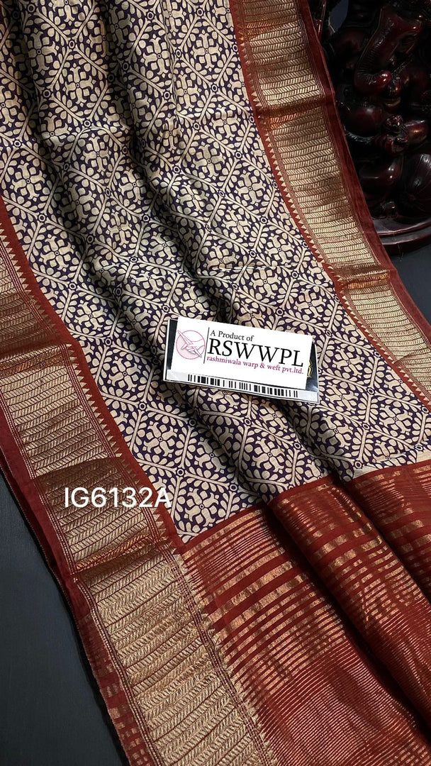 Women Blue Color Floral Print Silk Saree