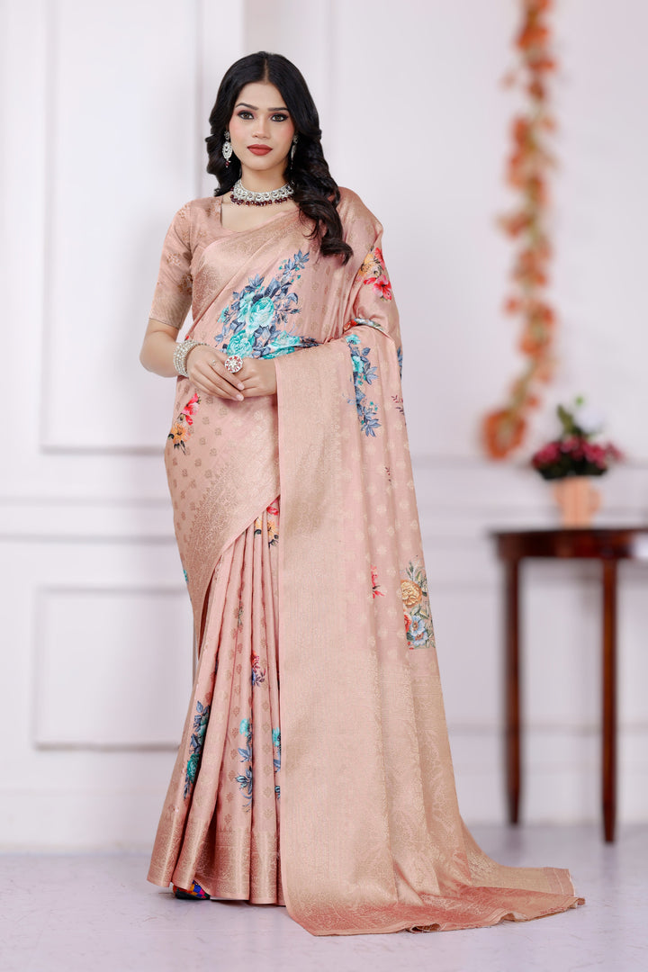 Digital Printing of 100% Viscose Knit Fabric Peach Saree