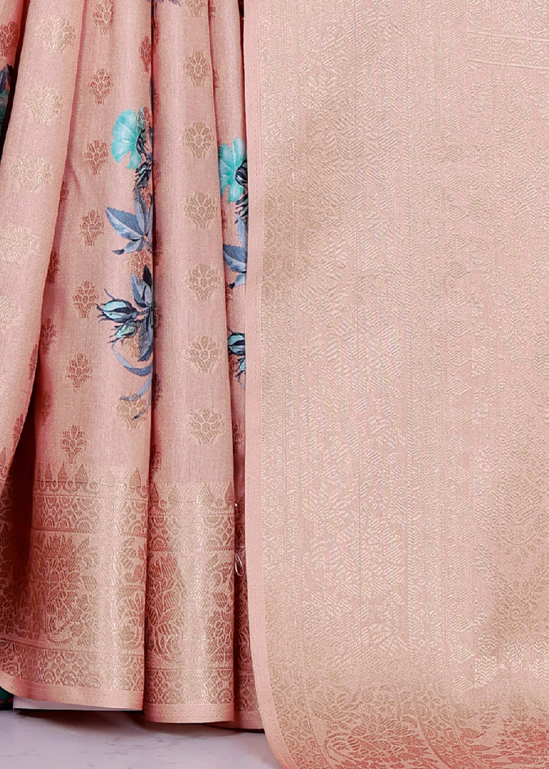 Digital Printing of 100% Viscose Knit Fabric Peach Saree