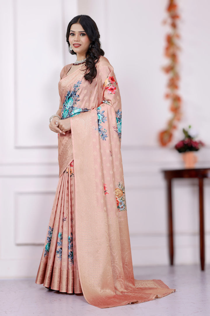 Digital Printing of 100% Viscose Knit Fabric Peach Saree
