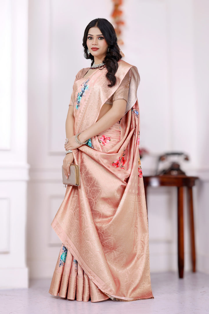 Digital Printing of 100% Viscose Knit Fabric Peach Saree