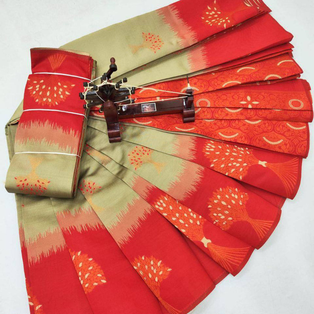Khaki Radiance Handloom Saree In Kubera Silk And 3D Craft
