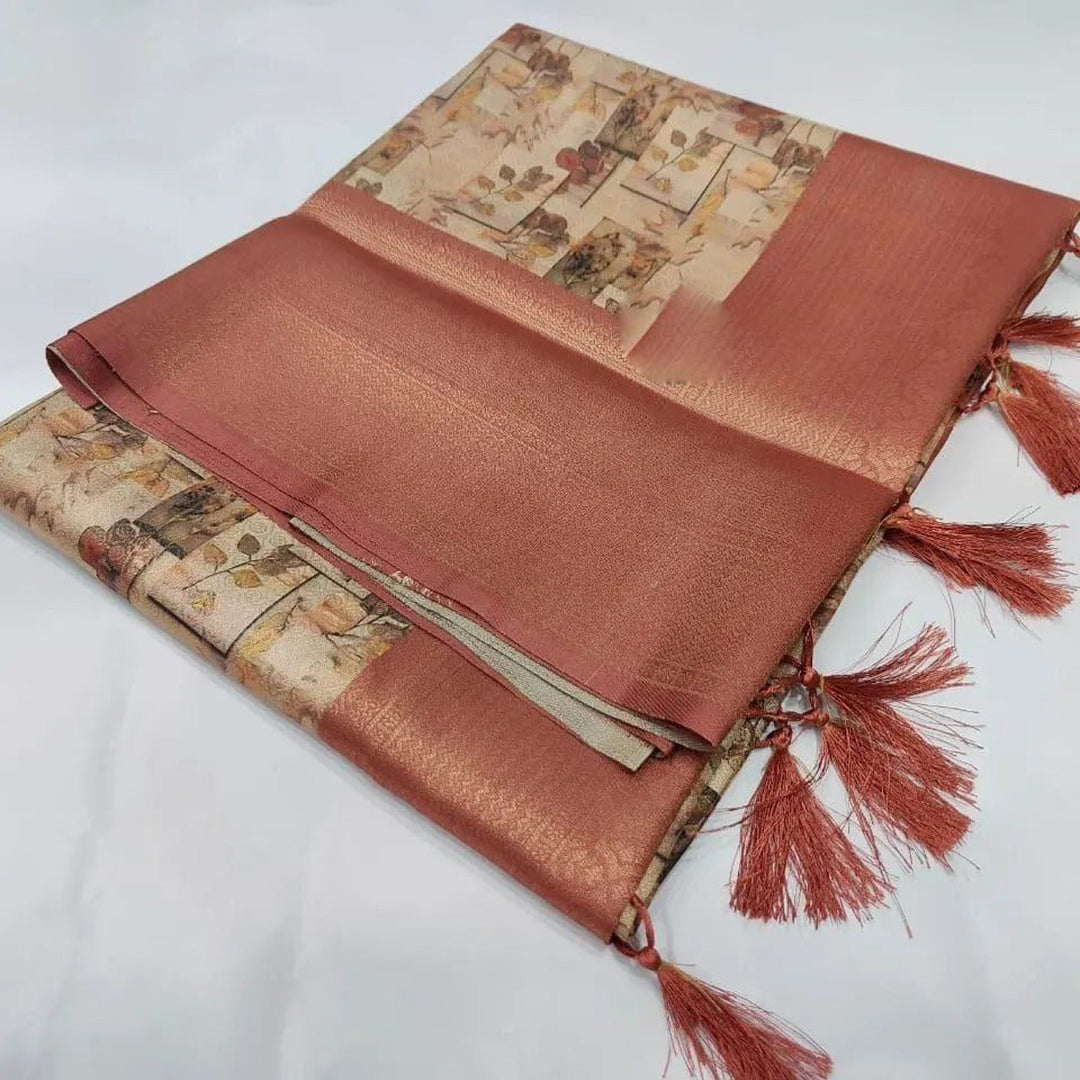 Delicate Peach Soft Silk Saree Perfect Digital Printed Style