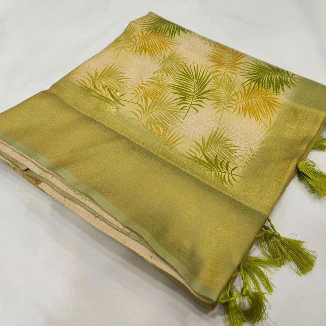 Olive Glow Elegant Soft Silk Saree With Printed