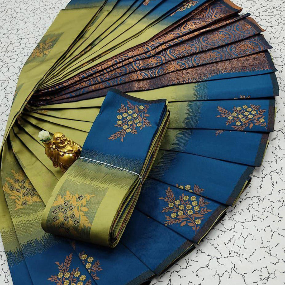 Loomed Majesty Mehendi Green Kubera Silk Artistic 3D Work Saree