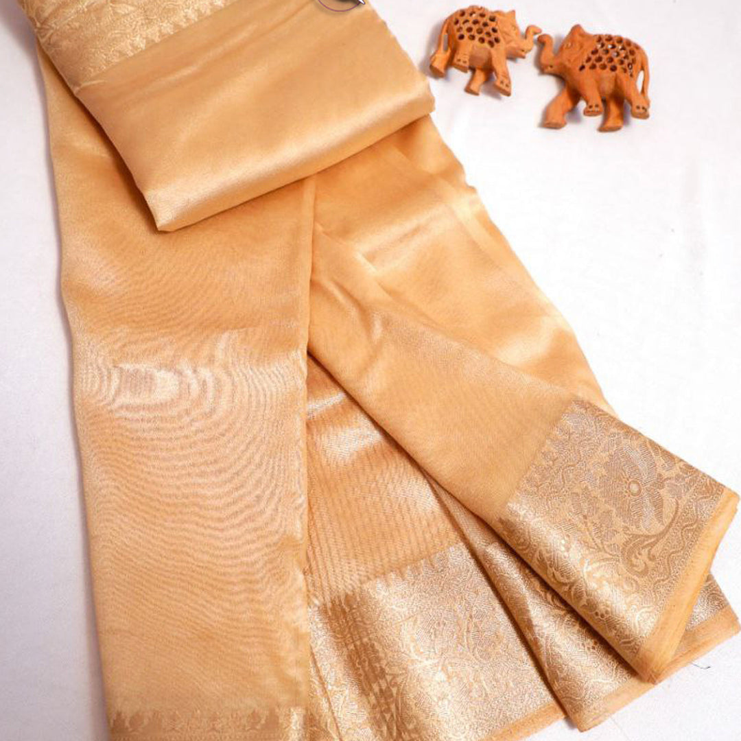 Loomed Allure Cream Tissue Silk Saree For Elegant Affairs