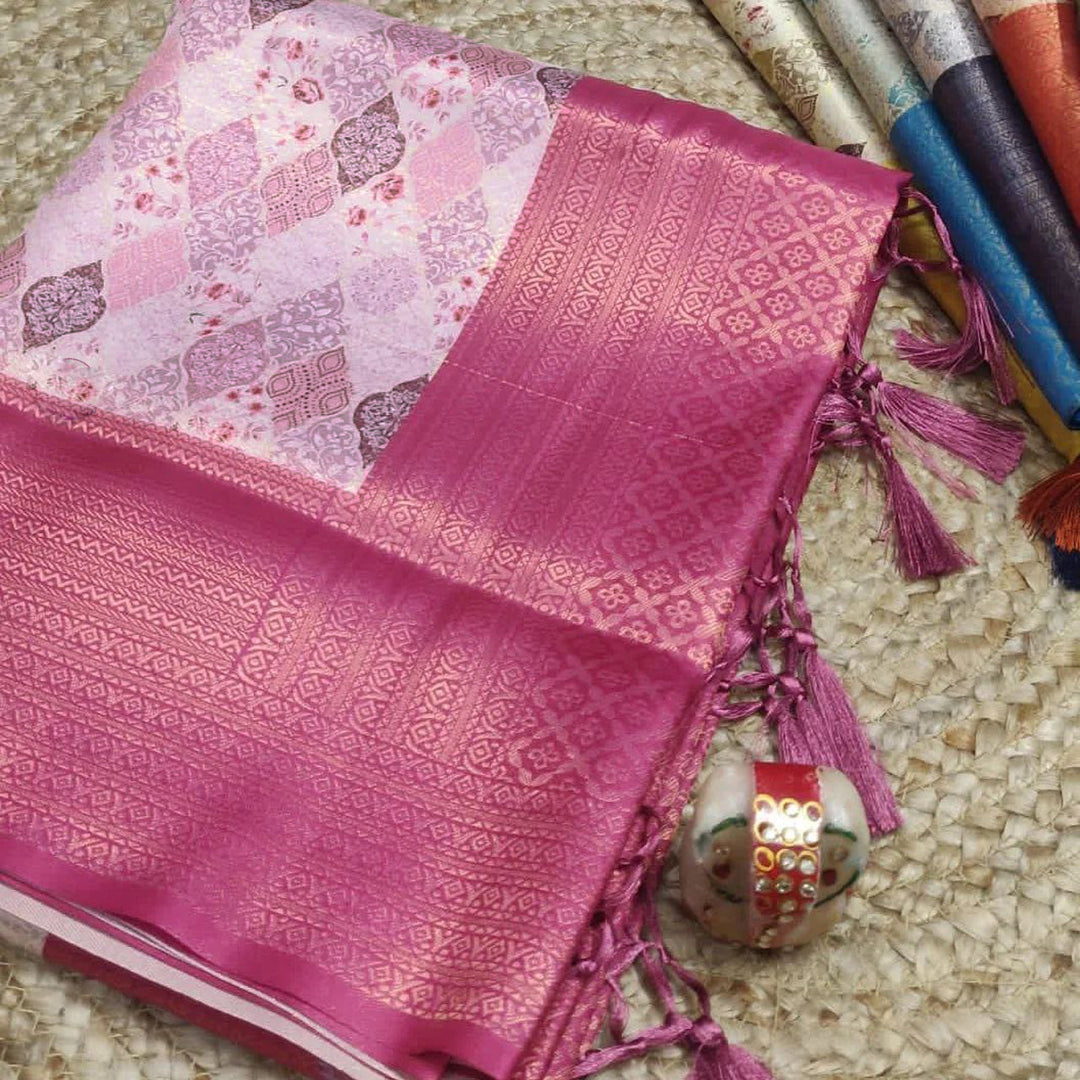 Enchanting Pink Soft Silks Digital Printed Saree