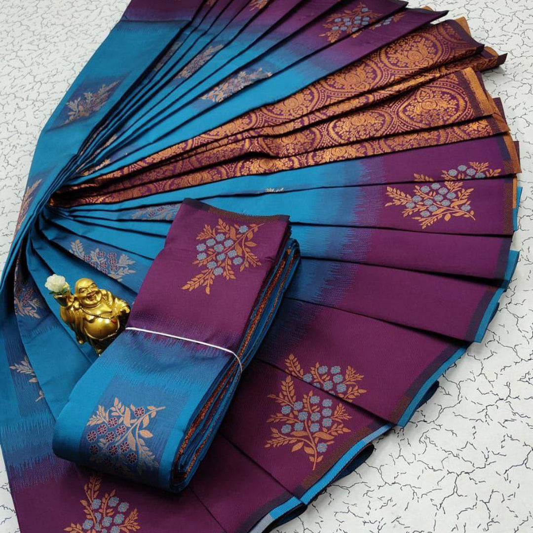 Sky Blue Heritage Drape Kubera Silk 3D Weaving Craft Saree