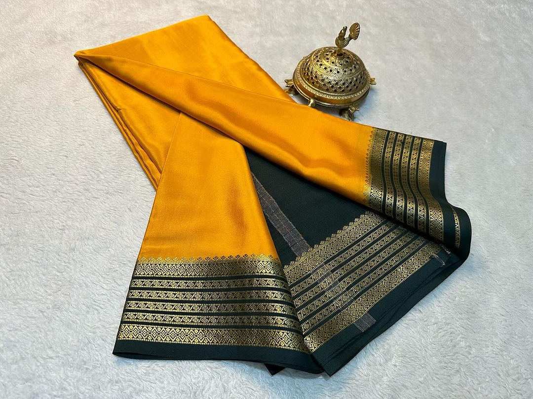 Festive Ready Yellow Mysore Silk Saree With Captivating Zari Details
