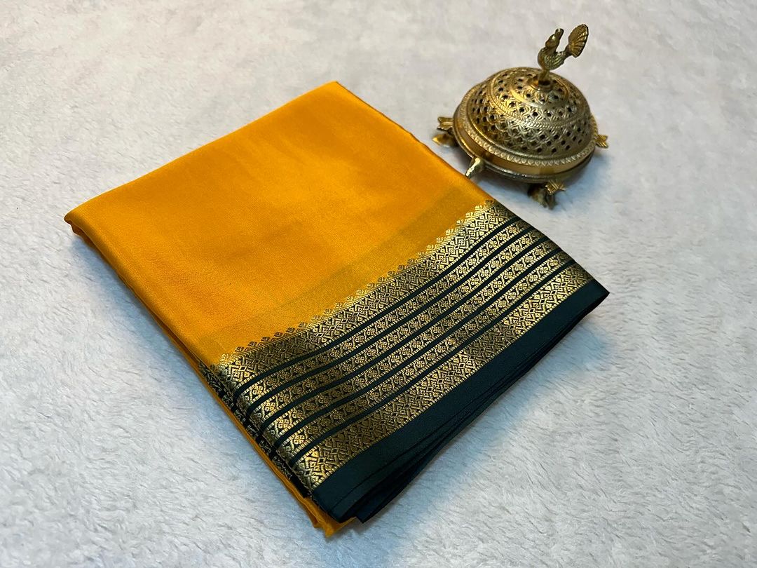 Festive Ready Yellow Mysore Silk Saree With Captivating Zari Details