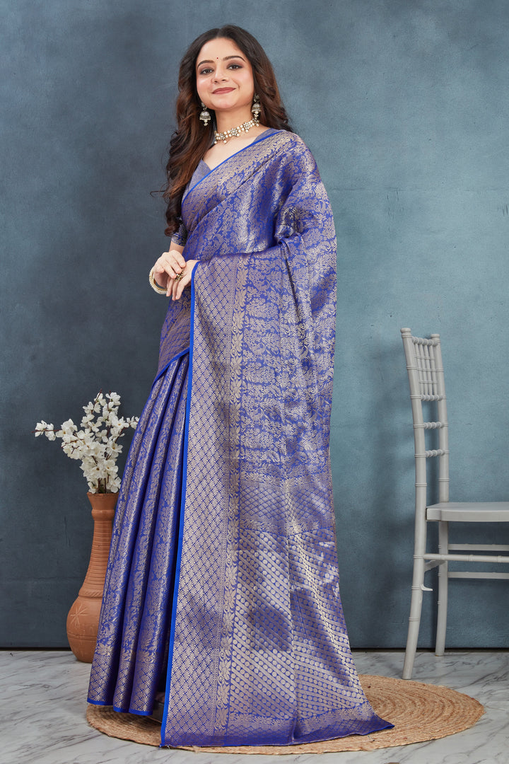 Royal Blue Mysore Brocket Soft Silk Drape Saree
