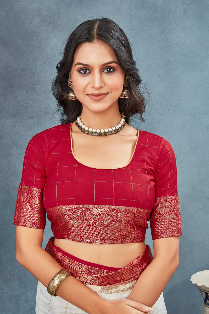 Alluring White And Red Assam Silk Weaving Work Saree