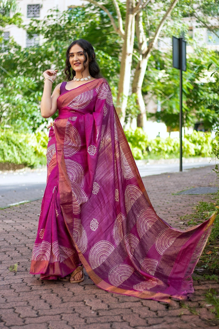 Cultural Kalamkari Tussar Silk Saree Handloom Textile With Matching Blouse