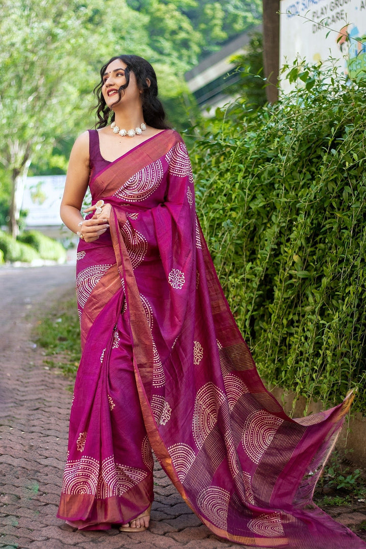 Cultural Kalamkari Tussar Silk Saree Handloom Textile With Matching Blouse