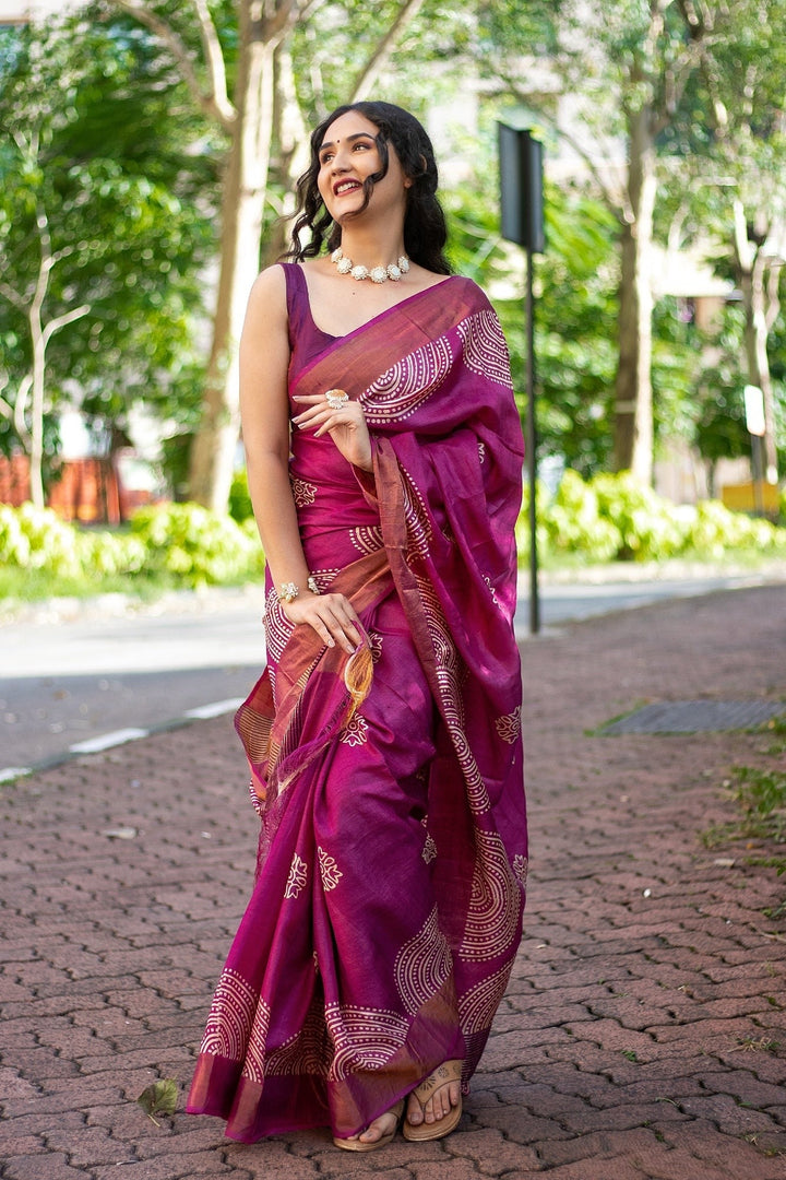 Cultural Kalamkari Tussar Silk Saree Handloom Textile With Matching Blouse