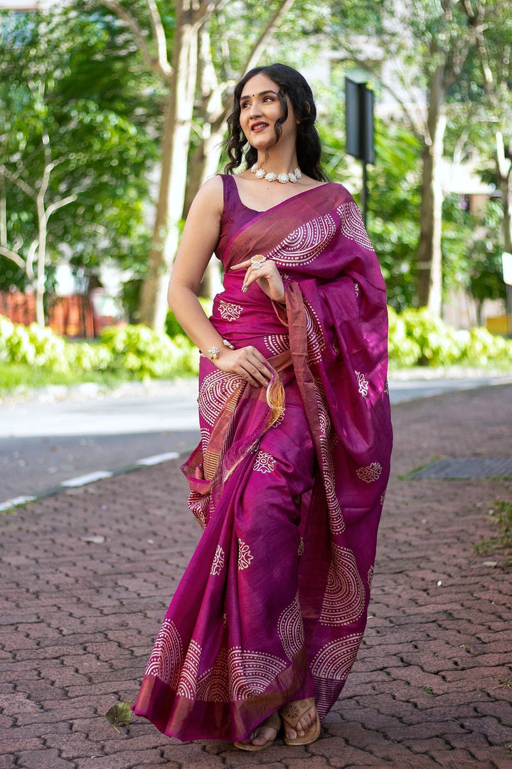 Cultural Kalamkari Tussar Silk Saree Handloom Textile With Matching Blouse