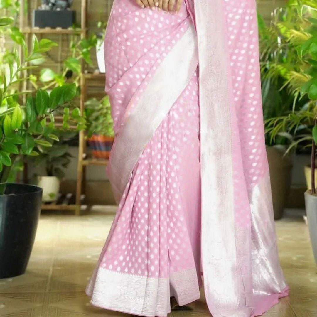 Pink Color Pure Georgette Silk Handloom Saree