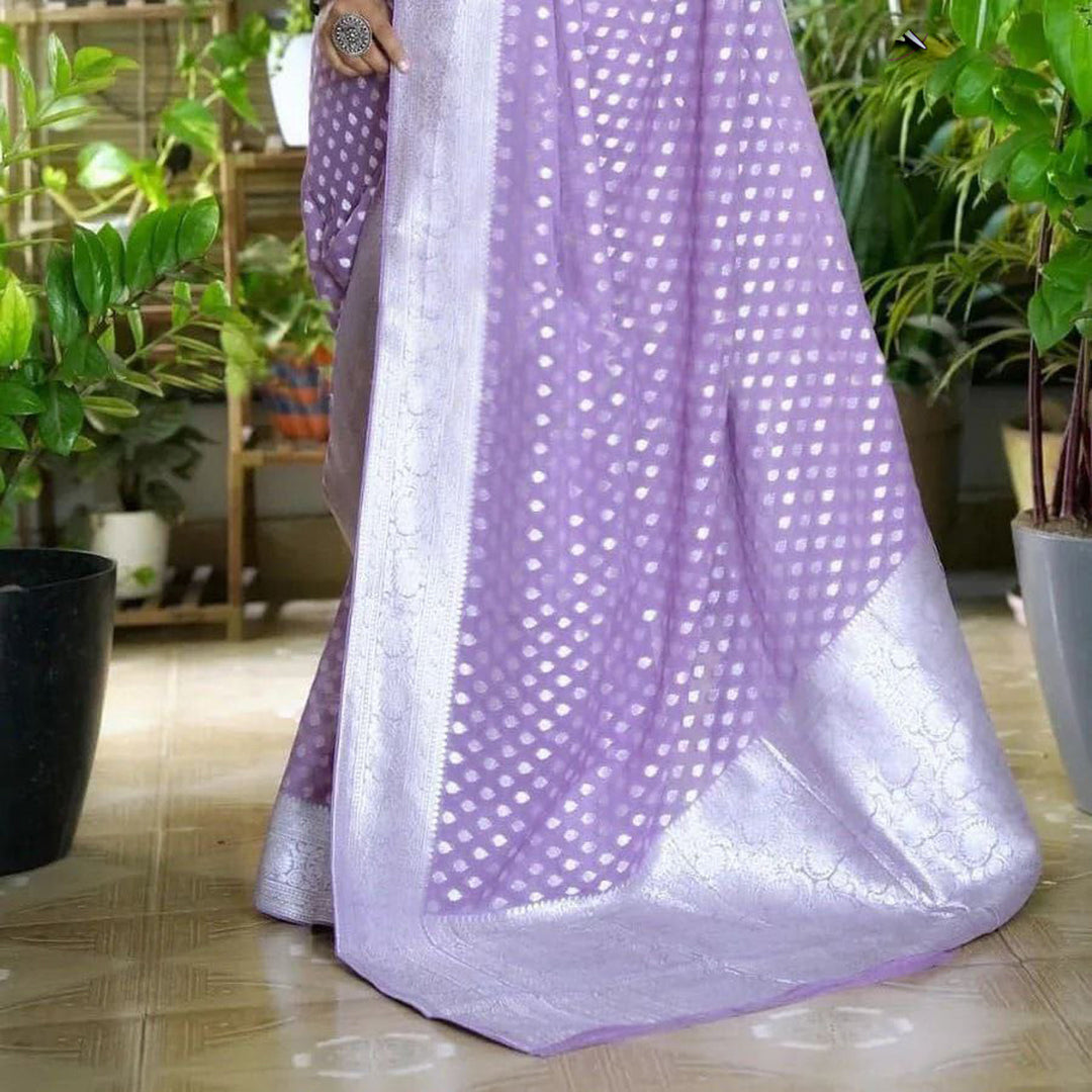 Alluring Lavender Pure Georgette Silk Saree With Zari Weaving Touch