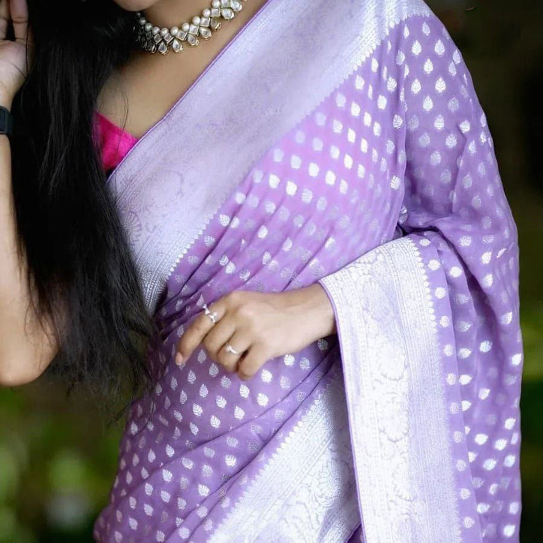 Alluring Lavender Pure Georgette Silk Saree With Zari Weaving Touch