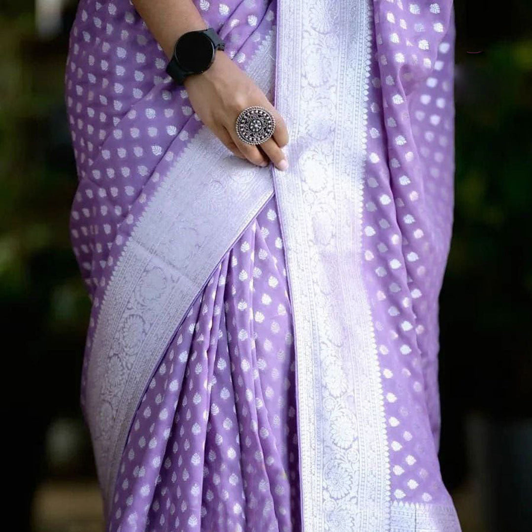 Alluring Lavender Pure Georgette Silk Saree With Zari Weaving Touch
