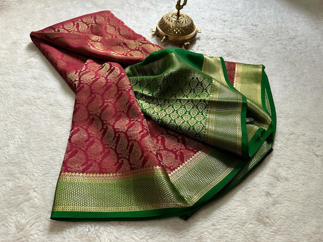 Mysore Pure Silk Brocade Saree With Luxurious Zari Craftsmanship