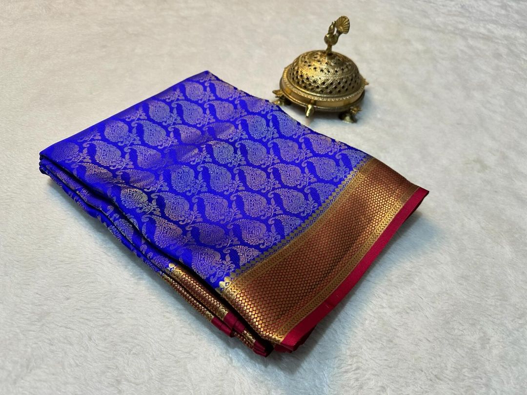 Elegant Pure Brocade Mysore Silk Saree With Heavy Zari Embroidery