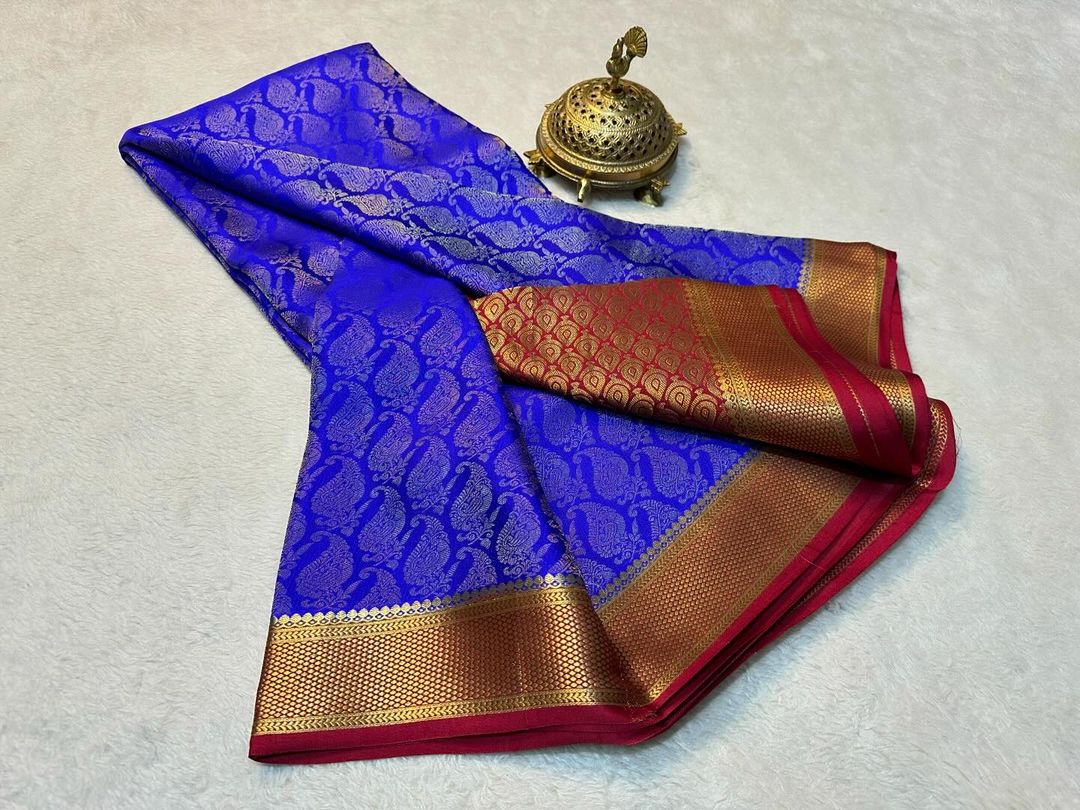 Elegant Pure Brocade Mysore Silk Saree With Heavy Zari Embroidery
