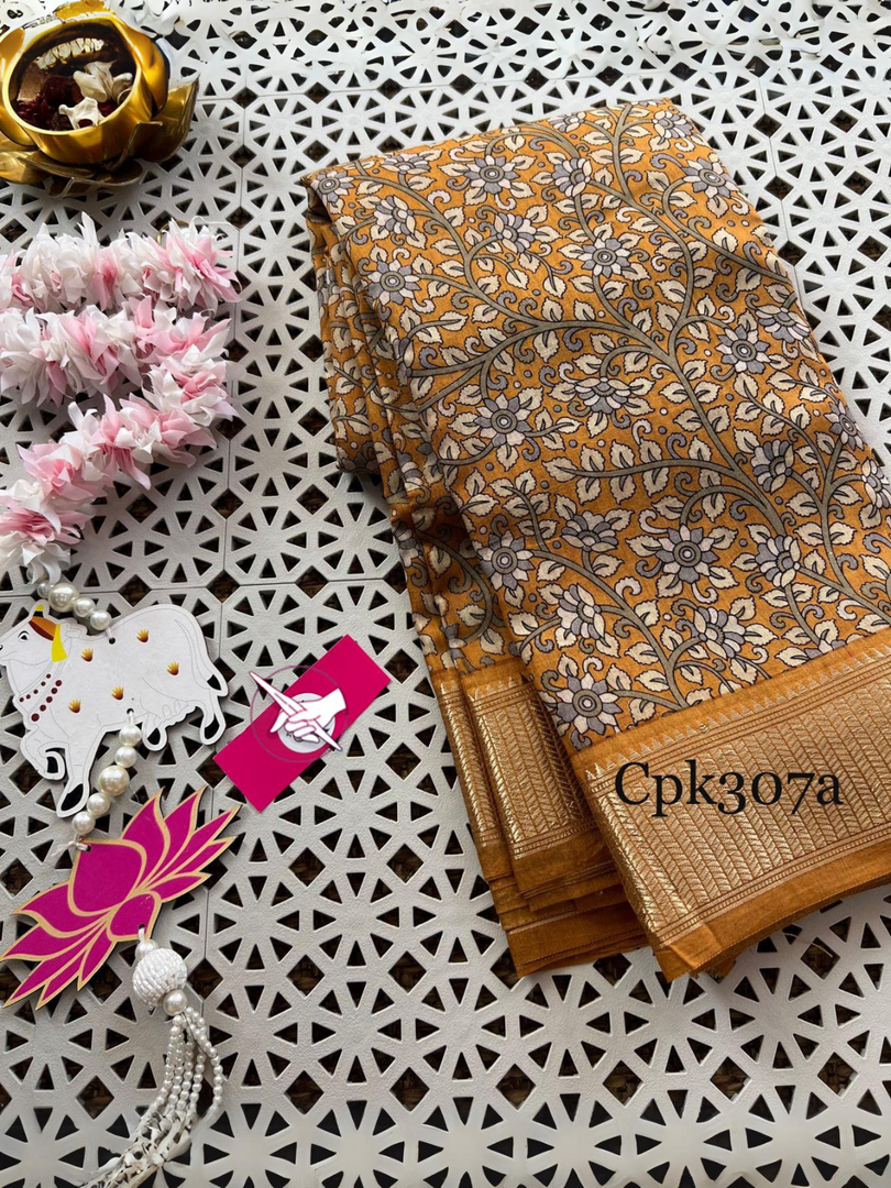 Charming Digital Printed Tussar Silk Saree Smooth Feel With Zari Highlights