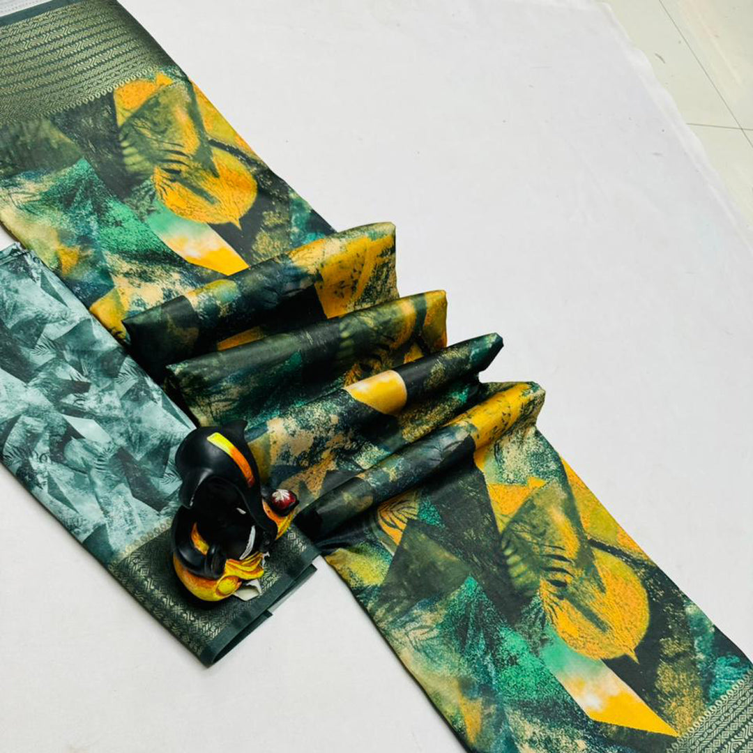 Butter Silk Fabric Digital Print Multi Color Saree