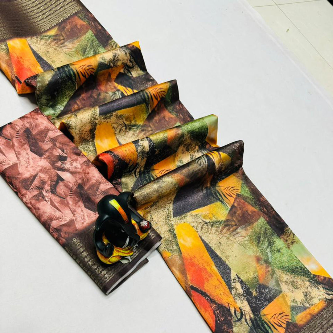 Multi Color Butter Silk Saree With Digital Print Designs