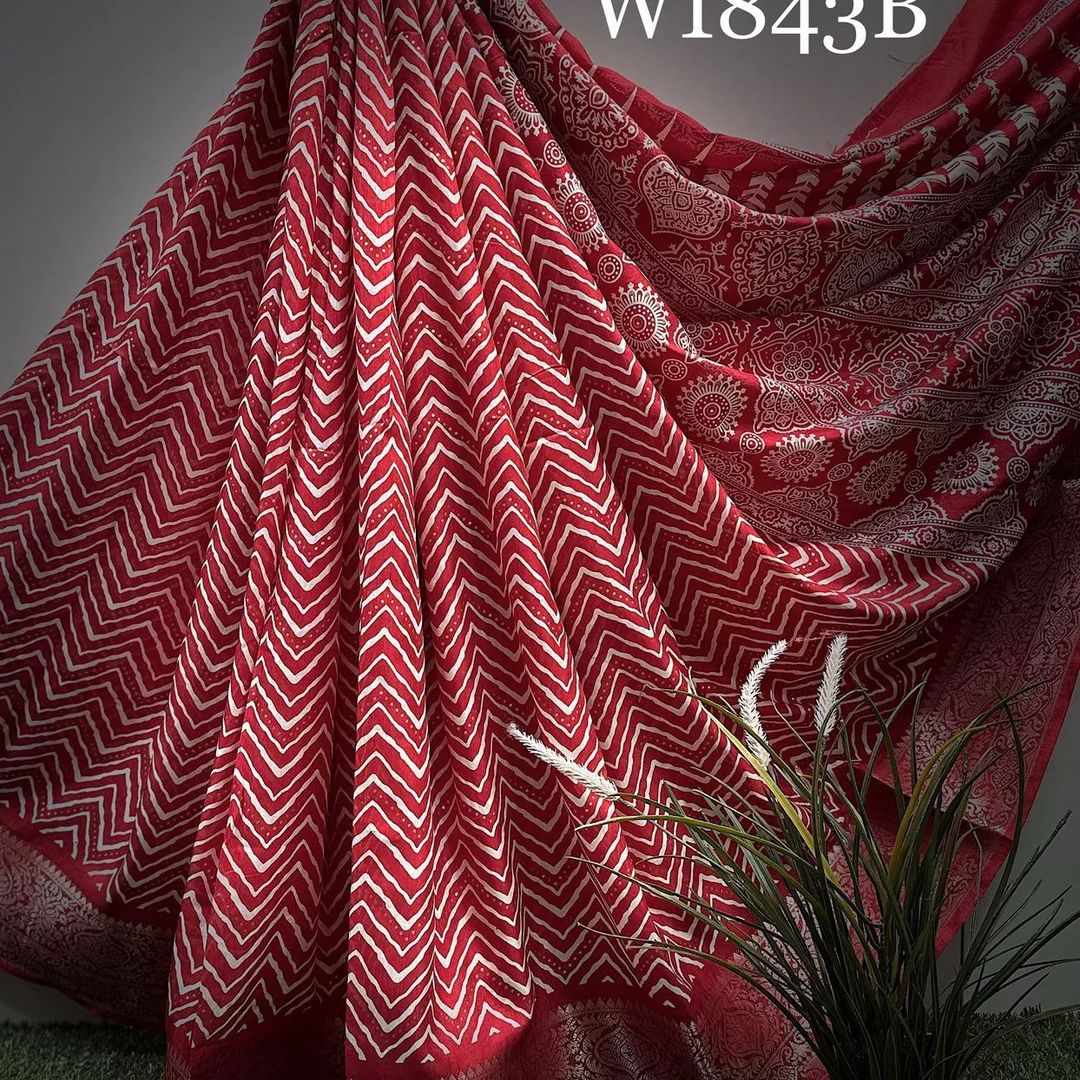 Vibrant Red Dola Soft Silk Saree With Traditional Digital Print And Zari Detailing