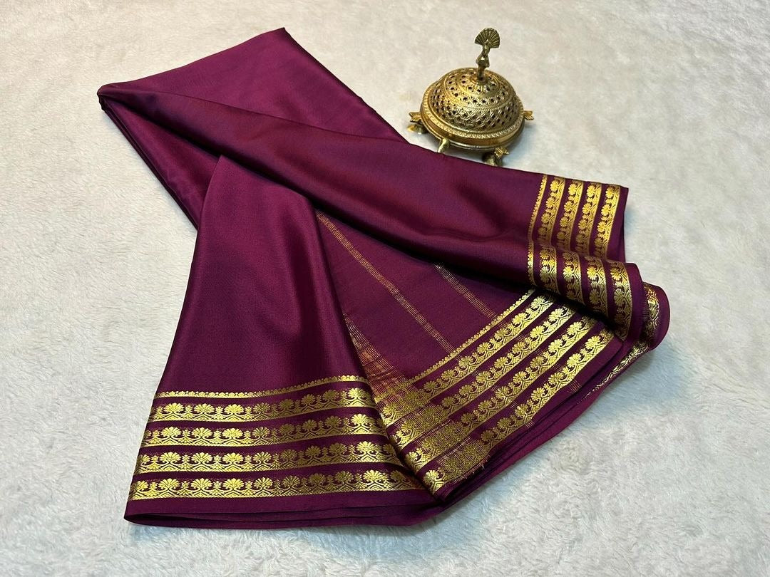 Charming Purple Soft Semi Silk Saree Inspired By Mysore Tradition