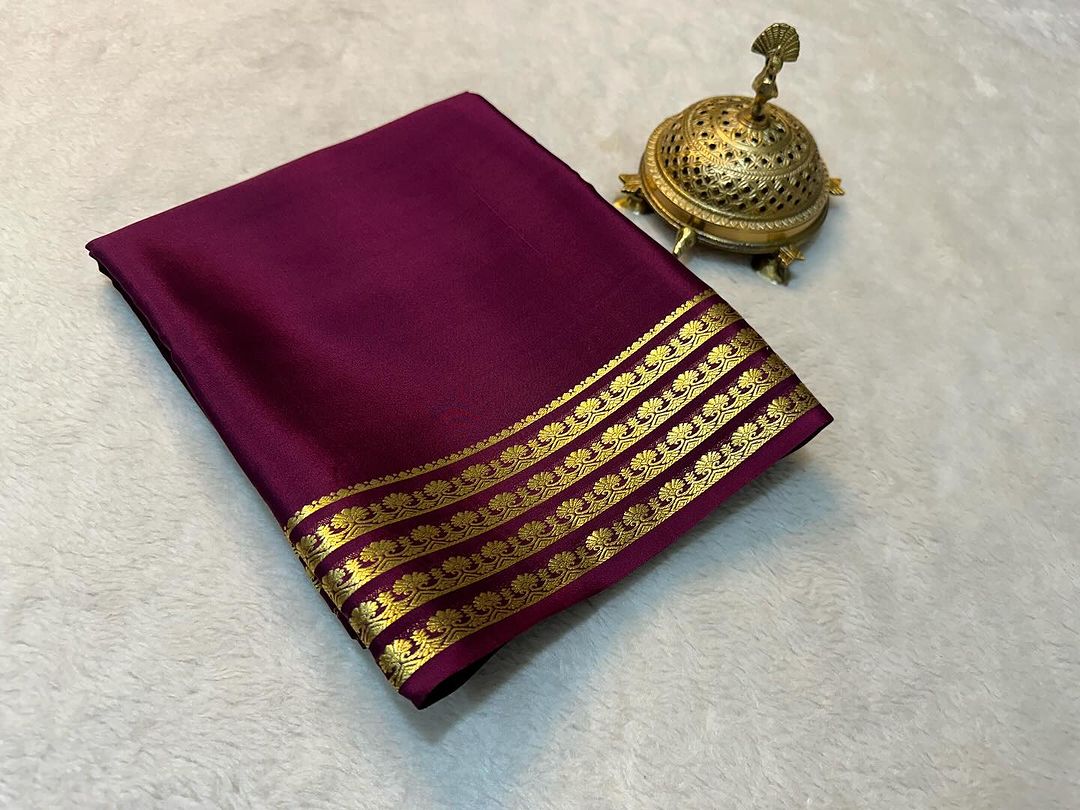 Charming Purple Soft Semi Silk Saree Inspired By Mysore Tradition