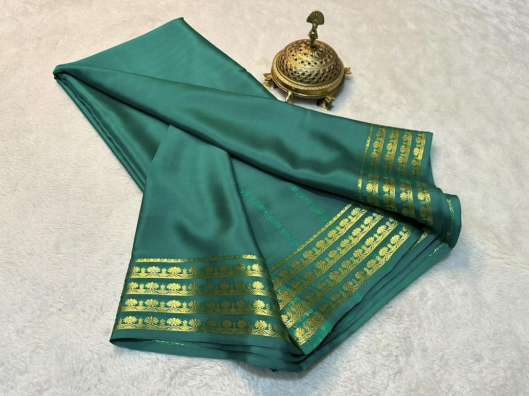 🥰 Exclusive Zari Border Orange Plain Mysore Silk Saree.🥰