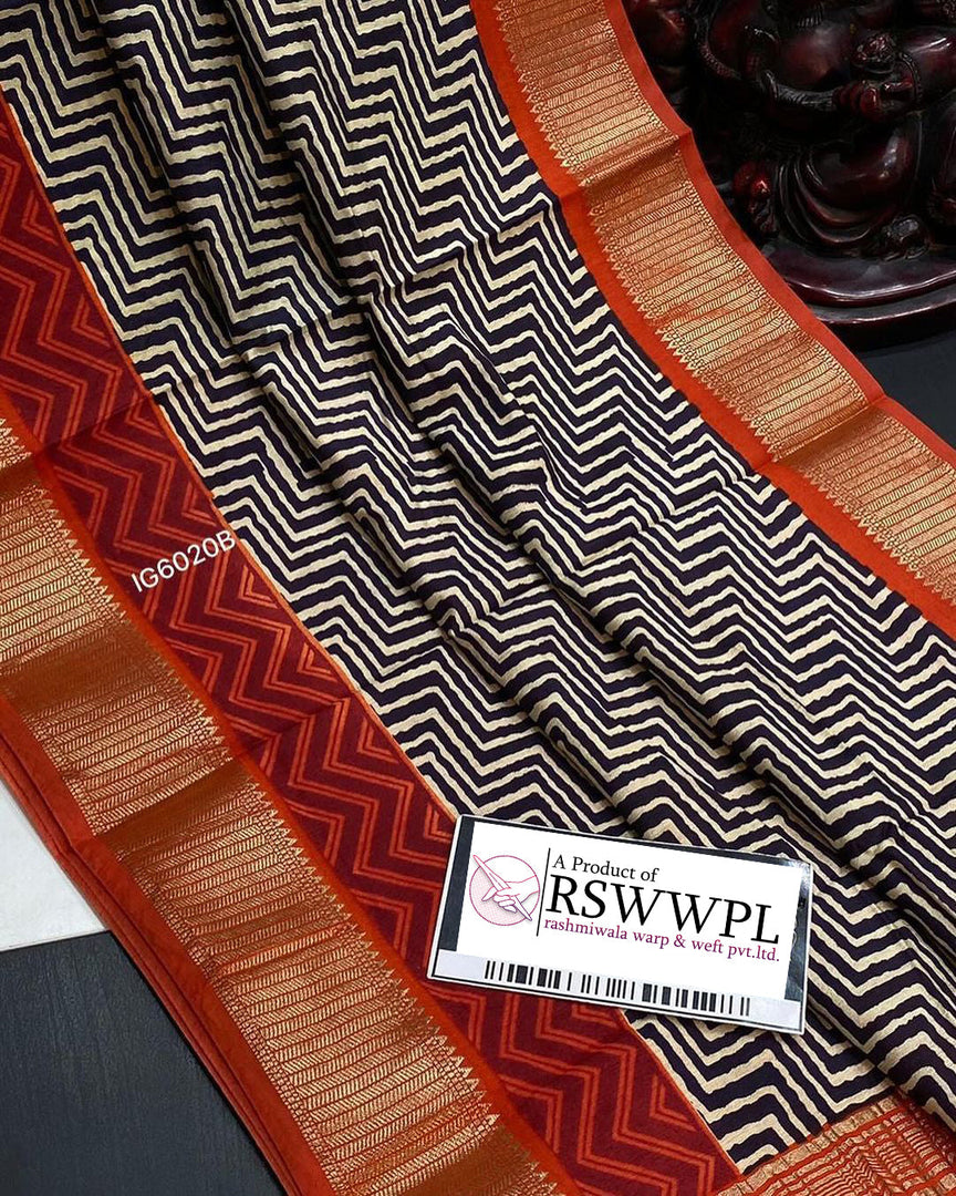 Black Printed Raw Silk Saree
