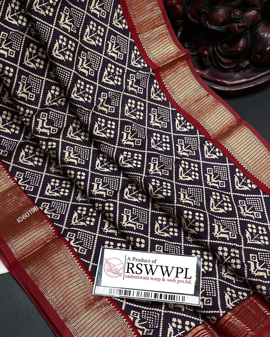 Blue With Red Color Floral Print Saree with Contrast Border
