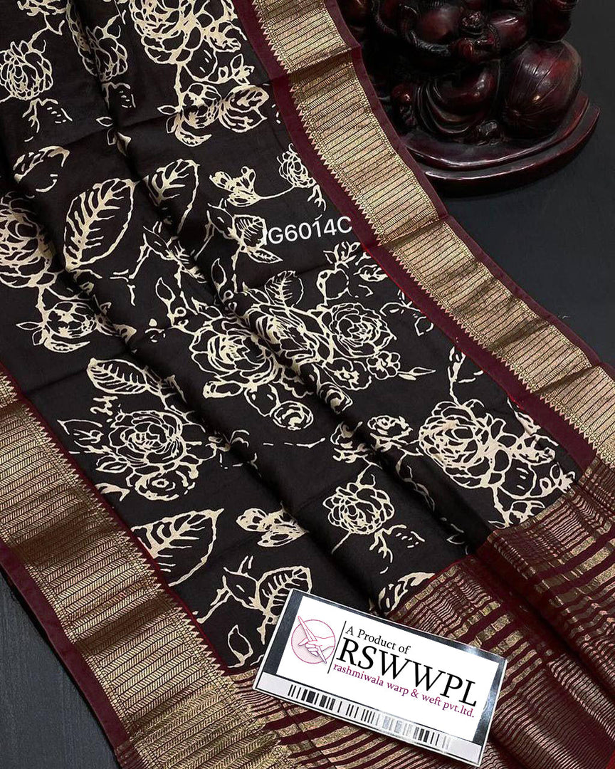 Soft Assami Pattu Weaving Zari border Soft Silk Print Sarees