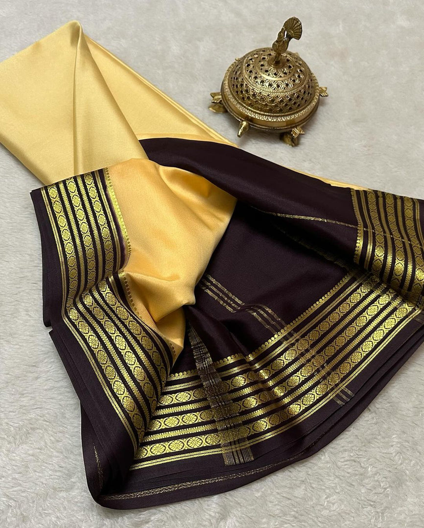 Simple And Elegant Green Mysore Silk Saree With Lustrous Zari Border