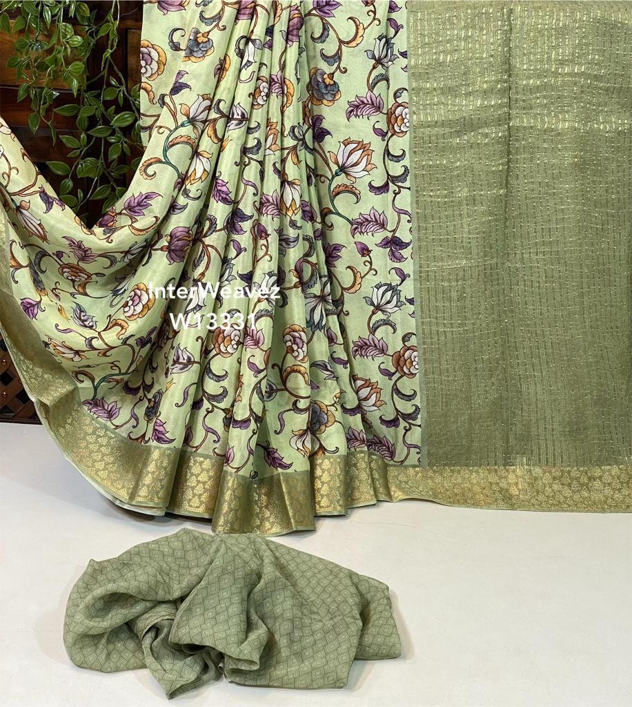 Subtle And Elegant Green Mysore Silk Saree Classic Plain Style With Zari Edge
