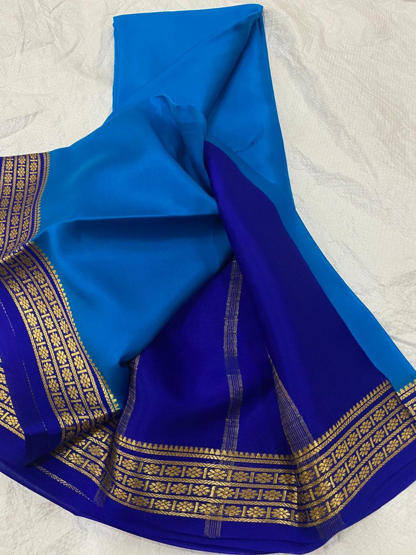 Classic Blue And Purple Soft Semi Mysore Silk Saree With Embellished Zari Border
