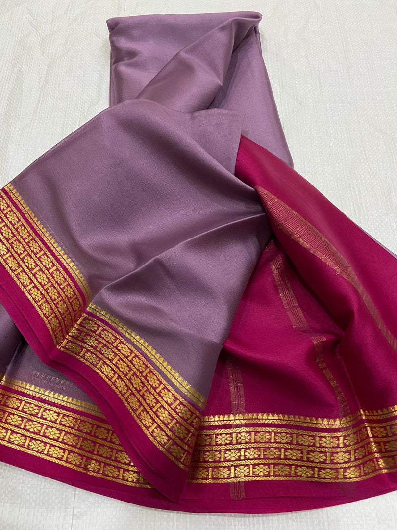 Refined Purple And Wine Soft Silk Saree With Semi Mysore Weave And Traditional Zari Design